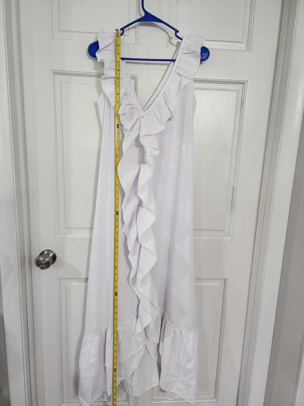 White Bohemian Linen Ruffle V-Neck Light Weight Maxi Dress/Cover Up Medium - Picture 9 of 13